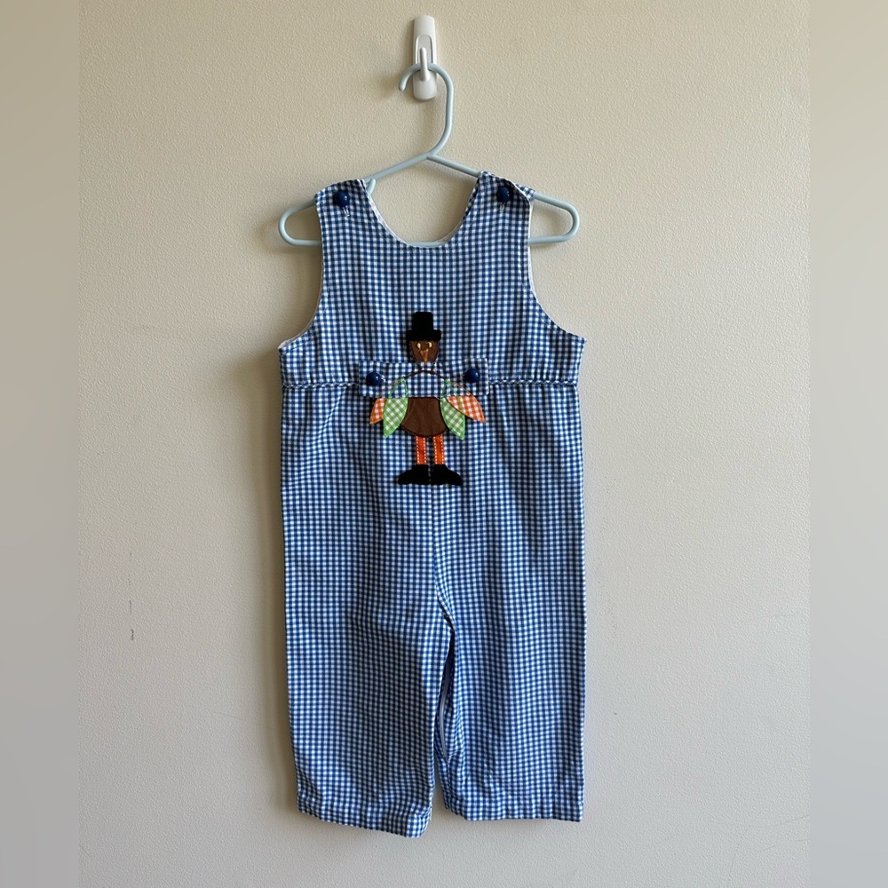 Funtasia Too Blue Gingham Longall with Removeable Turkey Detail (2T)